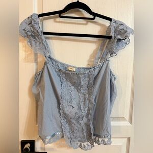 Anthropologie Light Blue Lace Tank Top